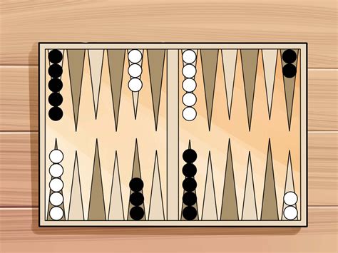 Initial backgammon setup  An alternate arrangement is the reverse of the one shown here, with the home board on the left and the outer board on the right